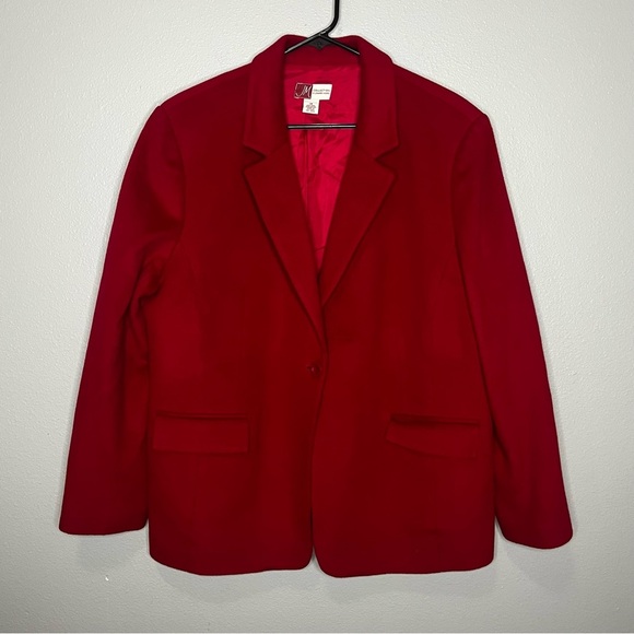JM Collection Wool Blend Blazer Jacket Women 18 Red Button Career Business Lined - Picture 1 of 8